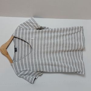Ralph Lauren Sport Women's White Gray Striped Short Sleeve Top, L